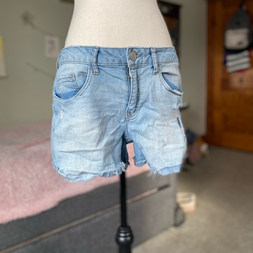 Light Wash Bleached Denim “Shortie” Shorts